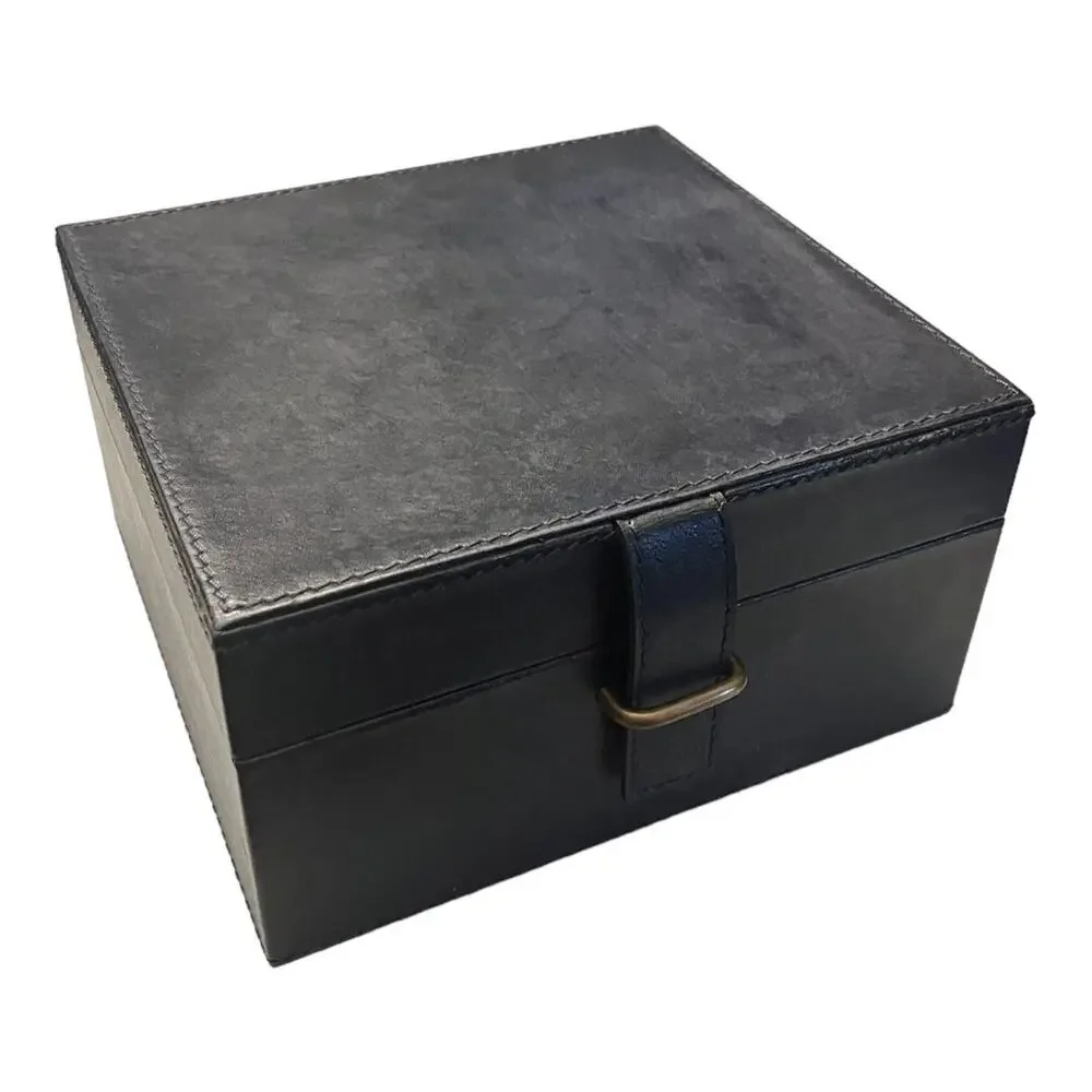 PB Black LEATHER JEWELRY BOX + TRAY Mens Ladies 8” Square Dresser Organizer